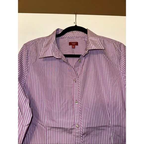 Talbots 16P Striped Collared Long Sleeve Blouse Button Down Purple White Flaw - Picture 3 of 12